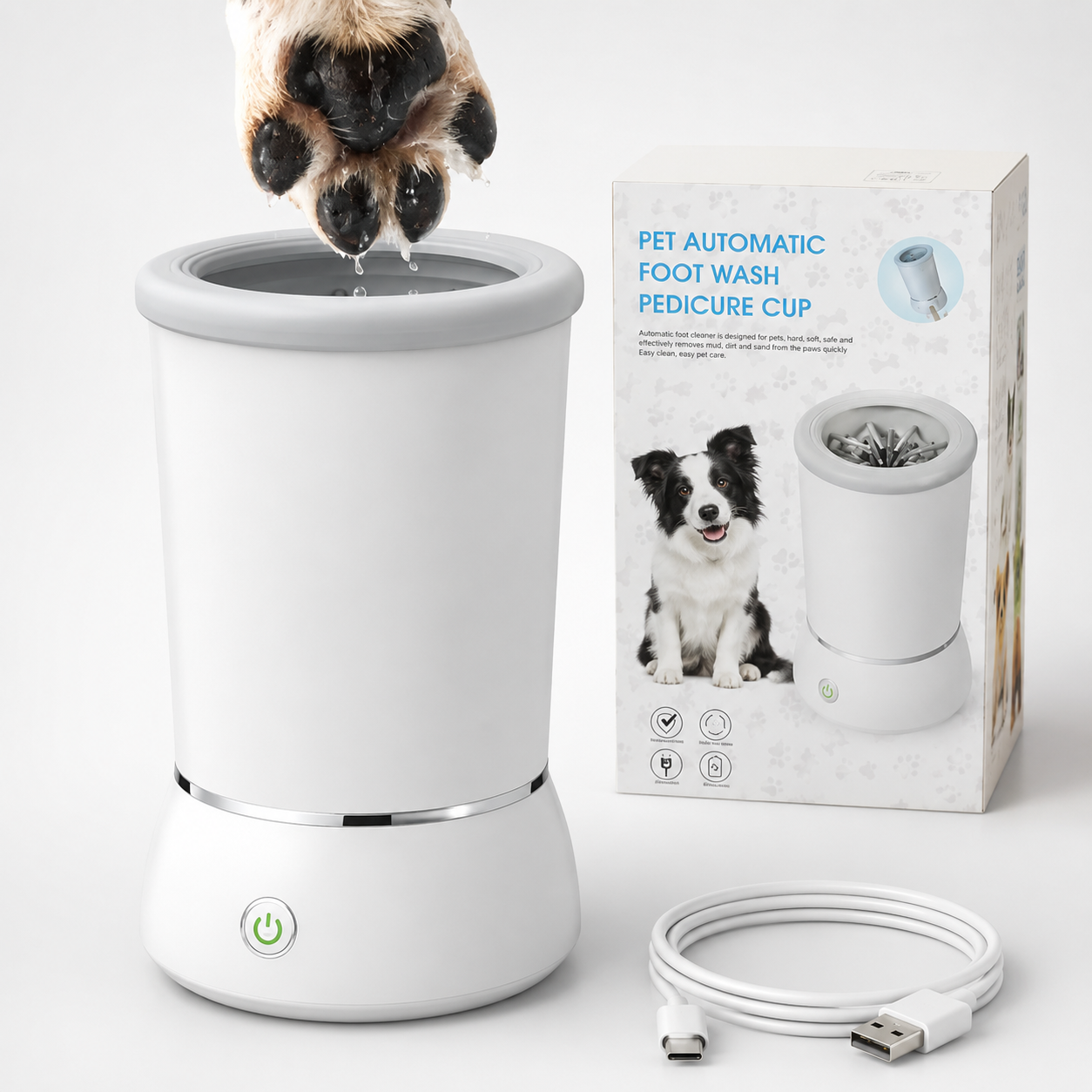 Limpiador y masajeador de patas eléctrico: Pasea sin miedo al clima, patas limpias, hogar protegido.