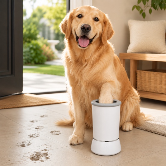 Limpiador y masajeador de patas eléctrico: Pasea sin miedo al clima, patas limpias, hogar protegido.